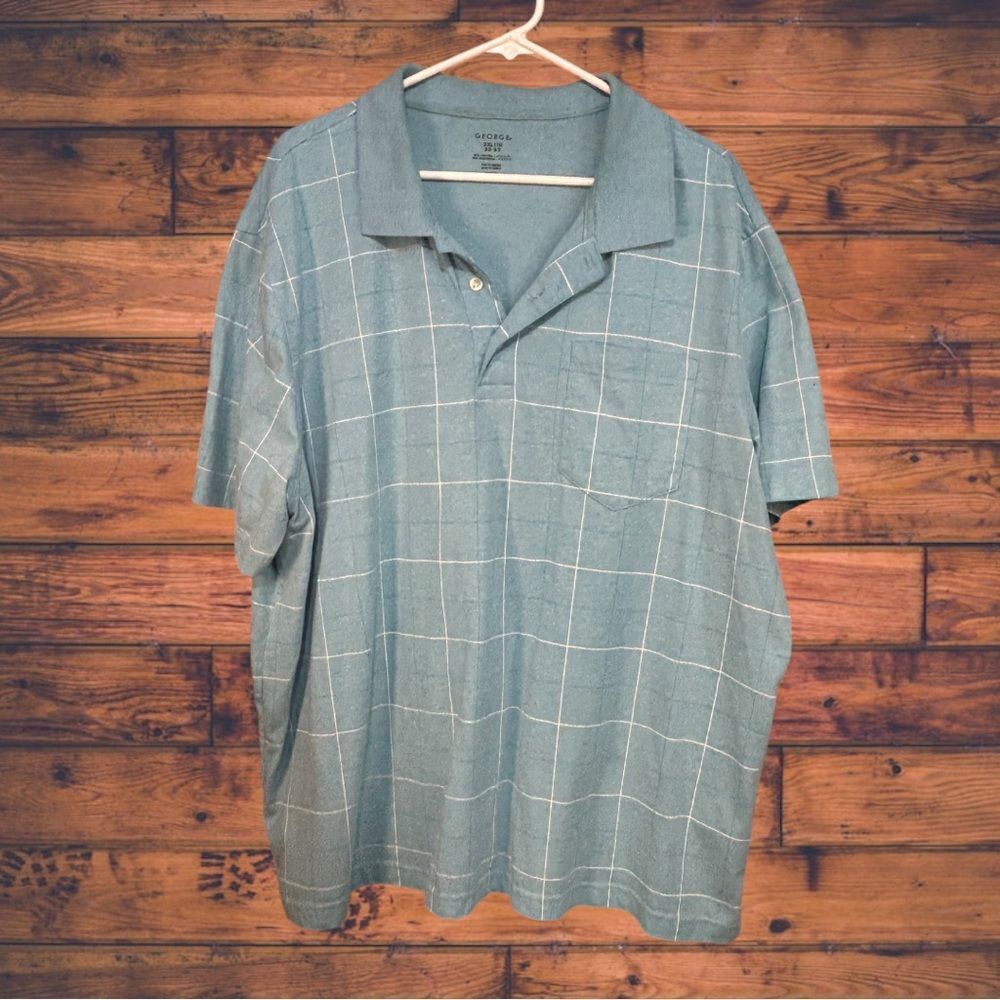 5 for $25🔥George Plaid Sky Blue Half Button Polo Shirt 2XL (50-52)